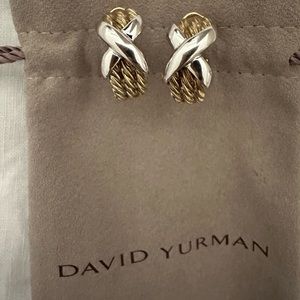 David Yurman Gold and silver Cable X Triple Crossover J-Hoop Earrings